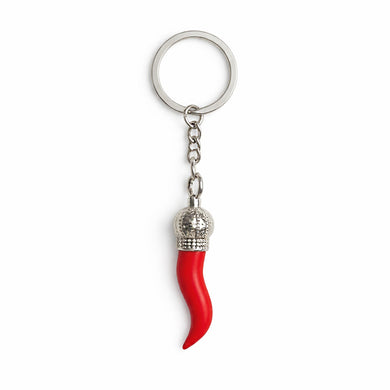 Italian Red Horn Chili Pepper with Silver Chain Keychain