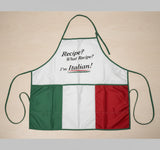 Apron with Italian flag design and text on a white background