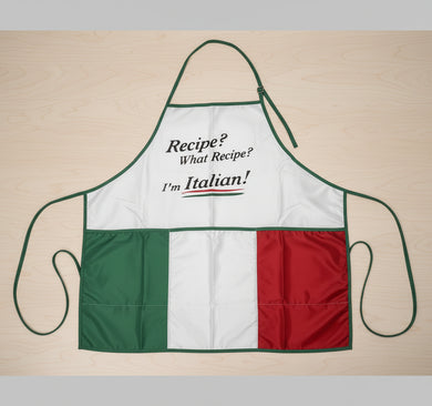 Apron with Italian flag design and text on a white background