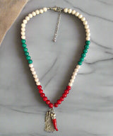 Italy Themed Silver Stone Beaded Necklace