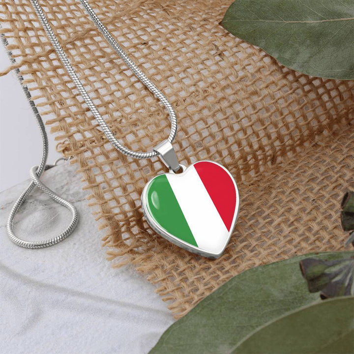 Italian Flag with Heart Pendant Necklace