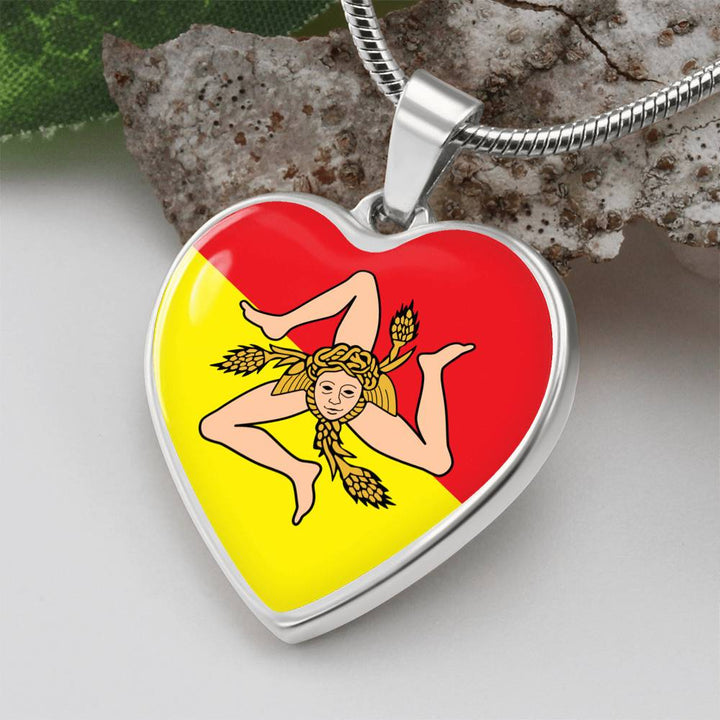 Sicilian Flag with Heart Pendant Necklace