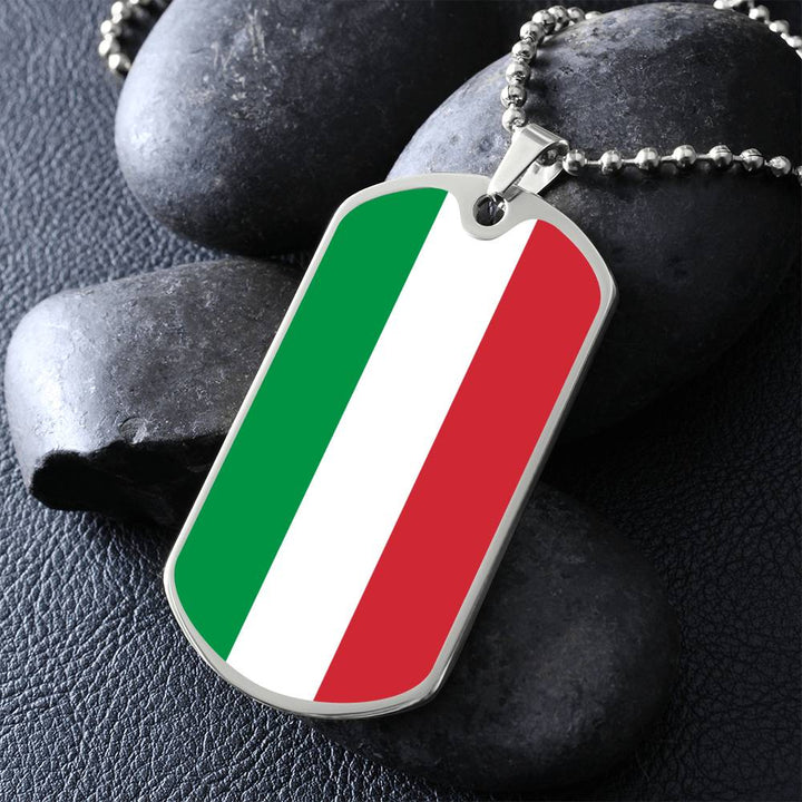 Italy Flag Dog Tag Pendant with Military Chain in Stainless Steel & Gold option