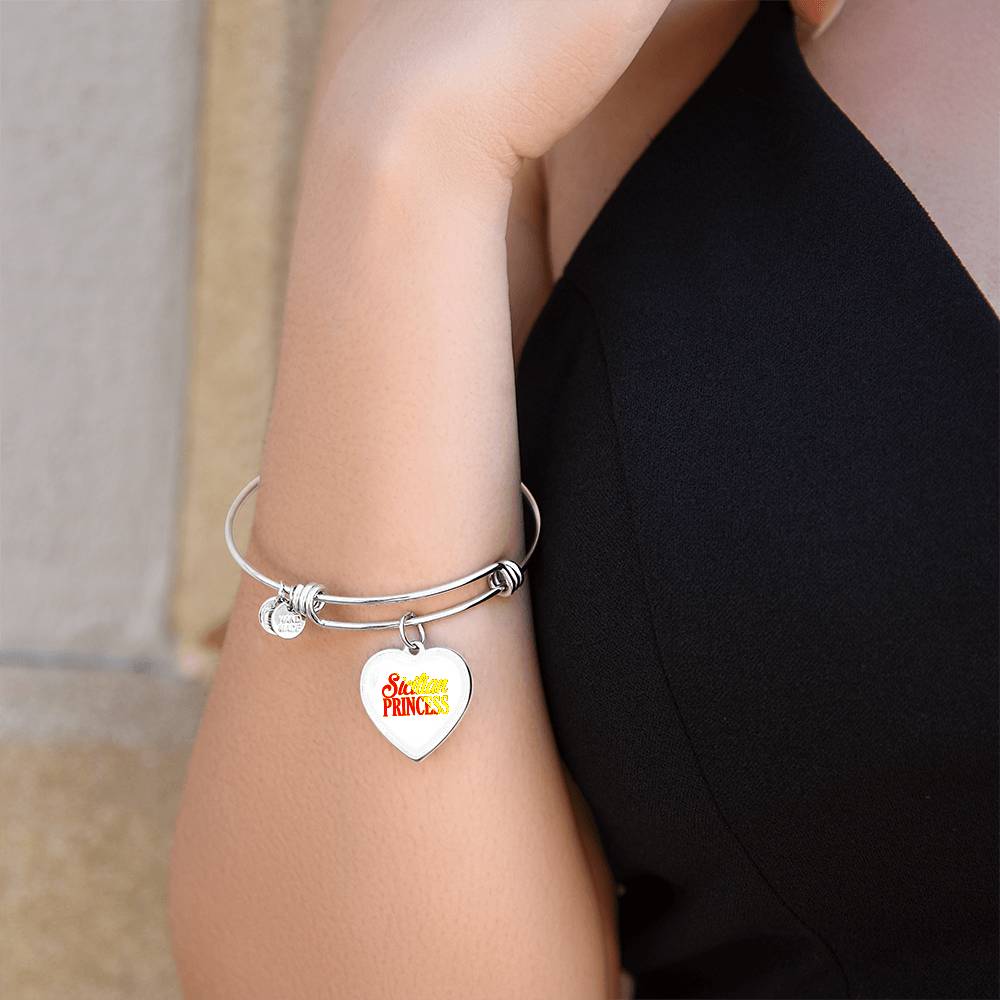 Sicilian Princess Heart Charm Bangle in White