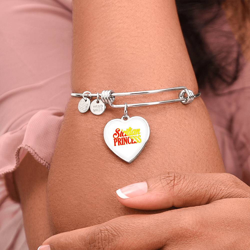 Sicilian Princess Heart Charm Bangle in White