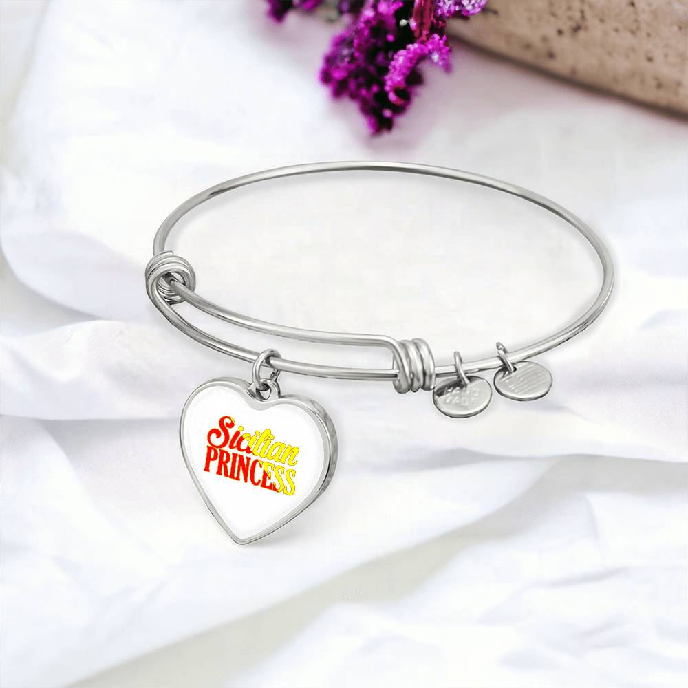 Sicilian Princess Heart Charm Bangle in White