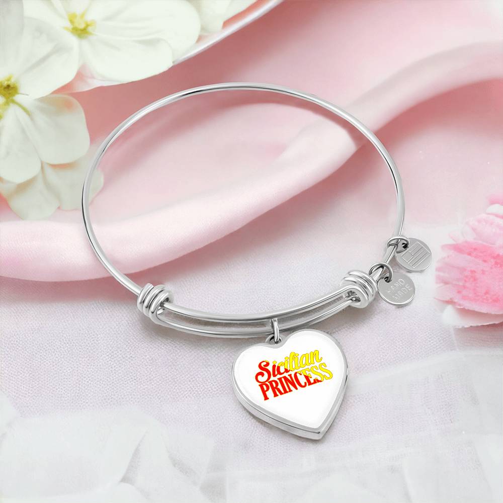 Sicilian Princess Heart Charm Bangle in White