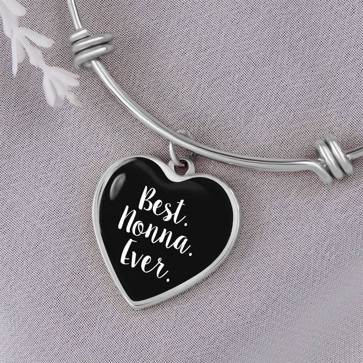 Best Nonna Ever with Black Heart Charm Bangle in Gold & Stainless Steel
