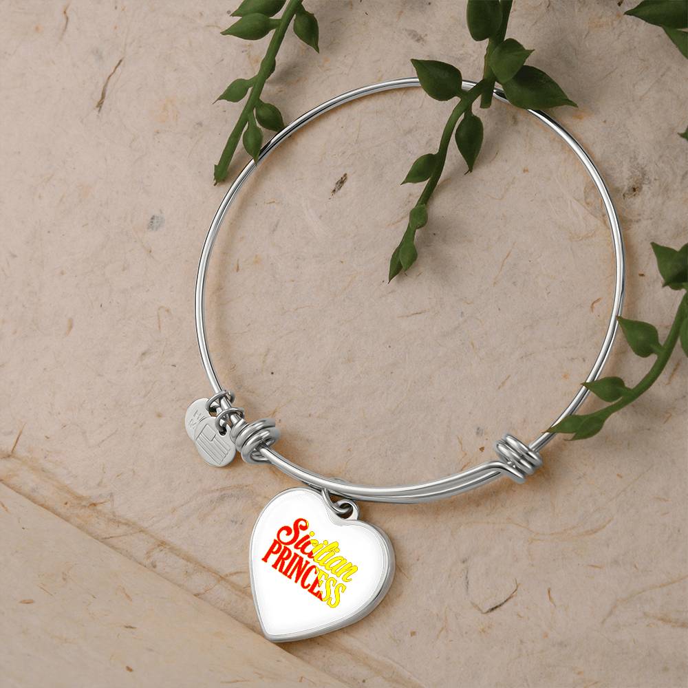 Sicilian Princess Heart Charm Bangle in White