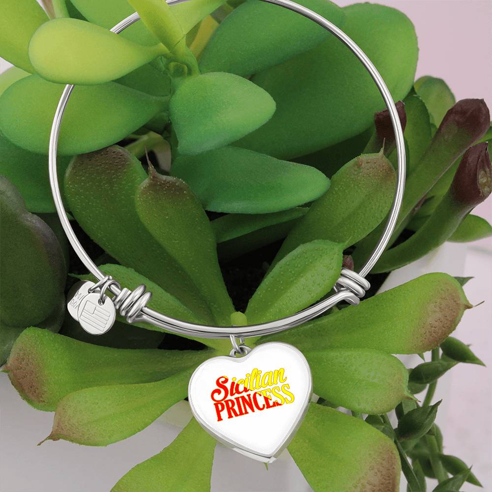 Sicilian Princess Heart Charm Bangle in White