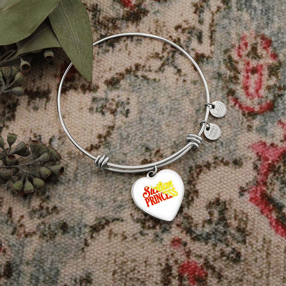 Sicilian Princess Heart Charm Bangle in White