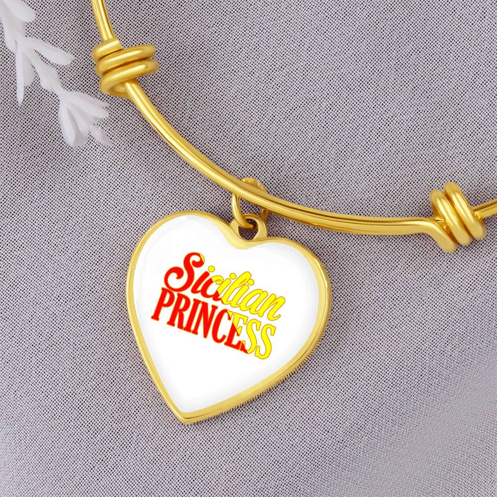 Sicilian Princess Heart Charm Bangle in White