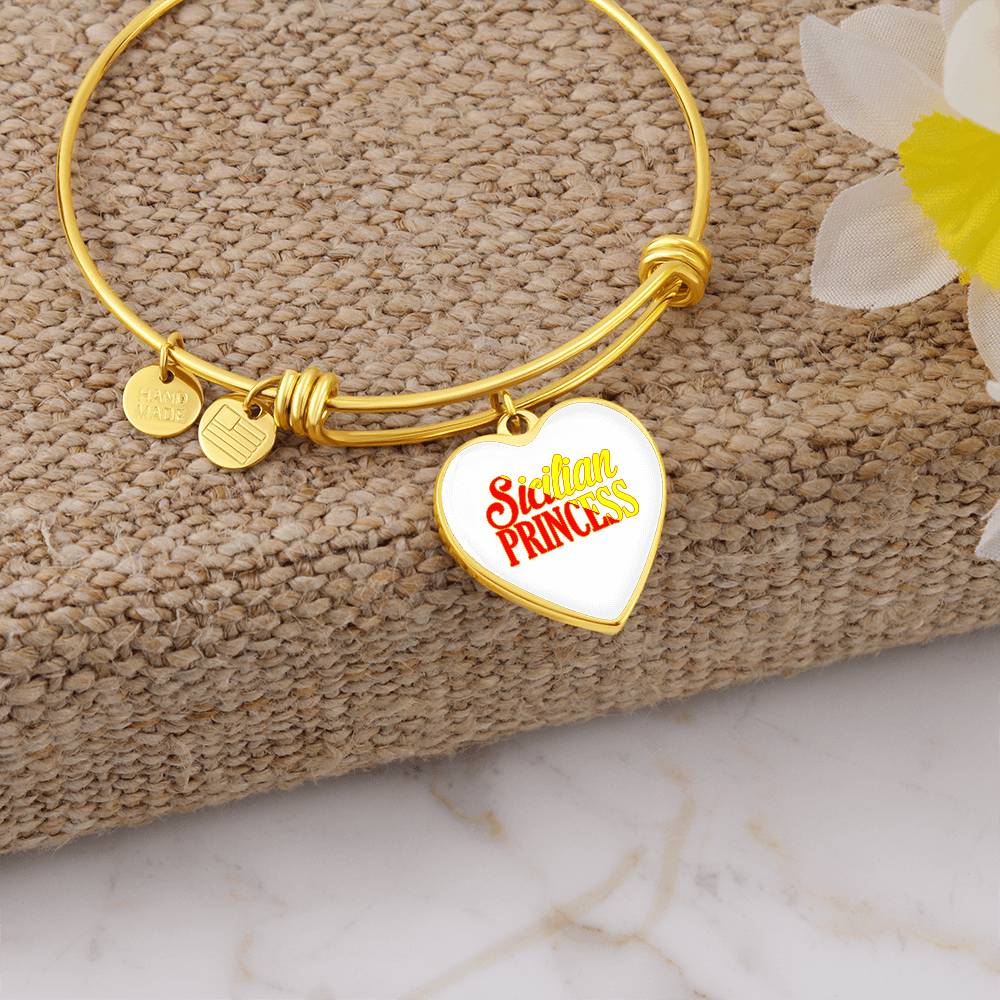 Sicilian Princess Heart Charm Bangle in White