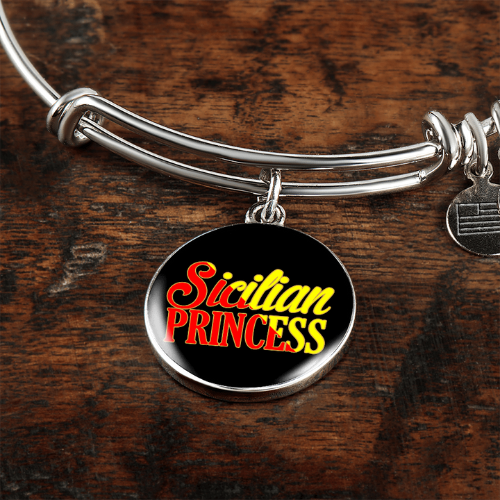 Sicilian Princess With Circle Charm Bangle in Gold & Stainless Steel
