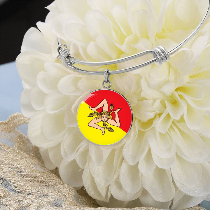 Sicilian Flag With Circle Charm Bangle in Gold & Stainless Steel