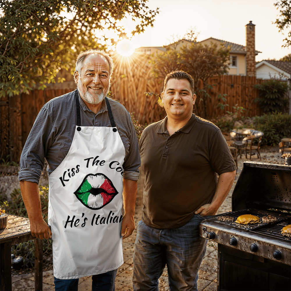 Kiss The Cook He's Italian Apron - White