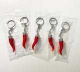 Italian Horn Keychain - Red with Silver Chain