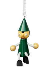 Bouncing Wooden Pinocchio Ornament with Spring - Green - SALE