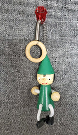 Bouncing Wooden Pinocchio Ornament with Spring - Green - SALE