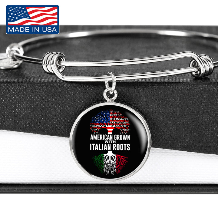 American Grown with Italian Roots Circle Charm Bangle in Gold & Stainless Steel