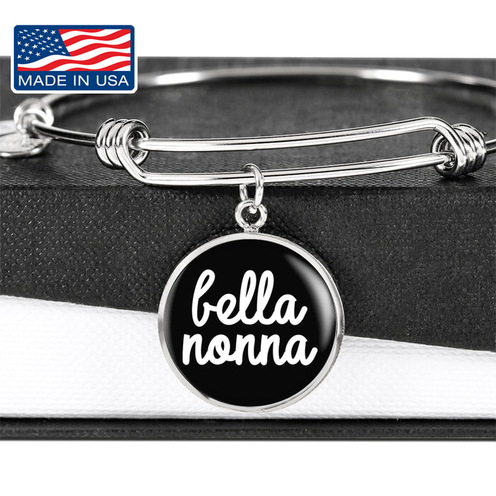 Bella Nonna With Black Circle Charm Bangle in Gold & Stainless Steel