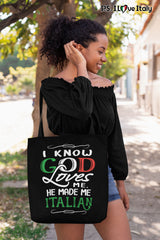 God Made Me Italian Tote Bag -  Black