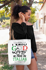 God Made Me Italian Tote Bag -  White