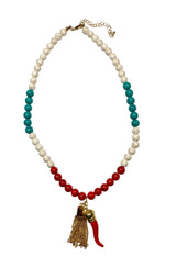 Italy Themed Gold Stone Beaded Necklace