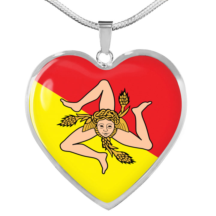 Sicilian Flag with Heart Pendant Necklace in Gold & Stainless Steel
