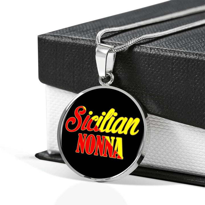 Sicilian Nonna With Black Circle Pendant Necklace