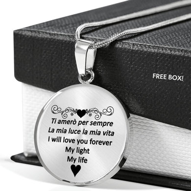I Will Love You Forever with Transparent Circle Pendant Necklace in Gold & Stainless Steel