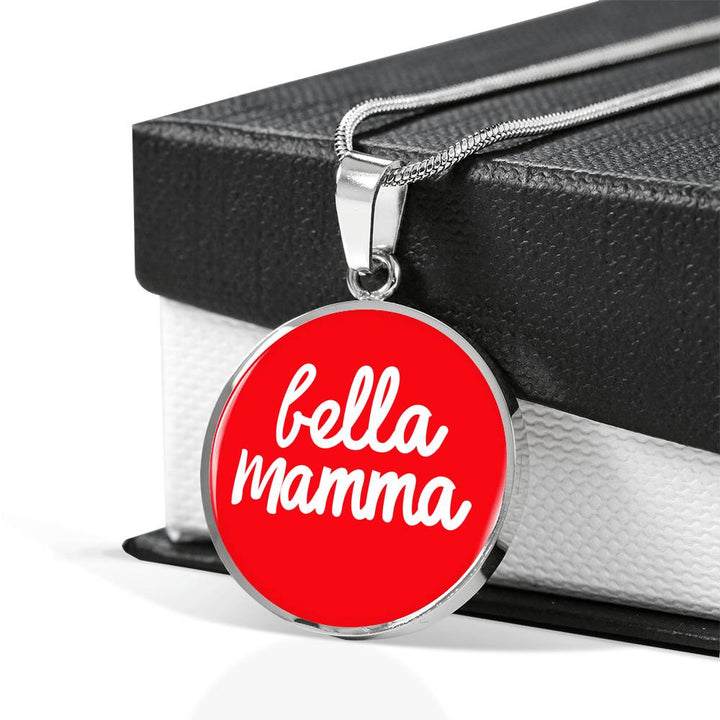 Bella Mamma with Red Circle Pendant Necklace