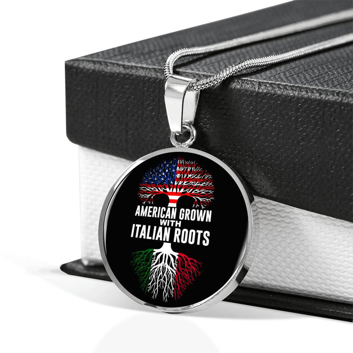 American Grown with Italian Roots with Circle Pendant Necklace