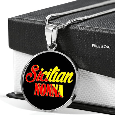 Sicilian Nonna With Black Circle Pendant Necklace in Gold & Stainless Steel