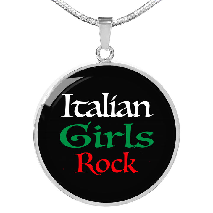 Italian Girls Rock With Black Circle Pendant Necklace in Gold & Stainless Steel