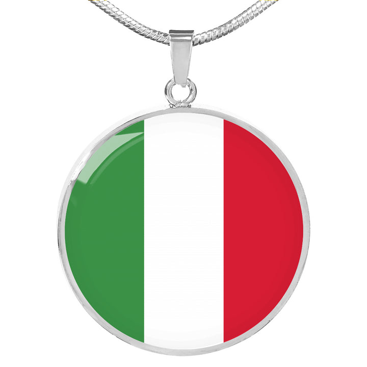 Italian Flag With Circle Pendant Necklace in Gold & Stainless Steel