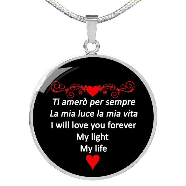 I Will Love You Forever Red with Circle Pendant Necklace in Gold & Stainless Steel