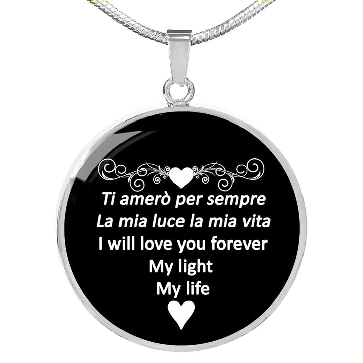 I Will Love You Forever with Circle Pendant Necklace in Gold & Stainless Steel