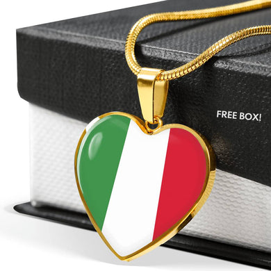 Italian Flag with Heart Pendant Necklace in Gold & Stainless Steel