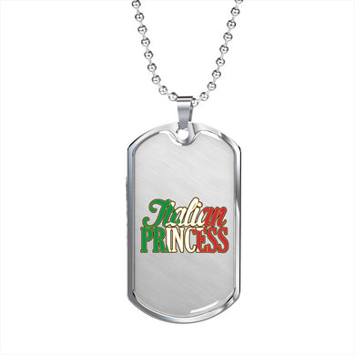 Italian Princess Dog Tag Pendant with Military Chain in Stainless Steel & Gold option