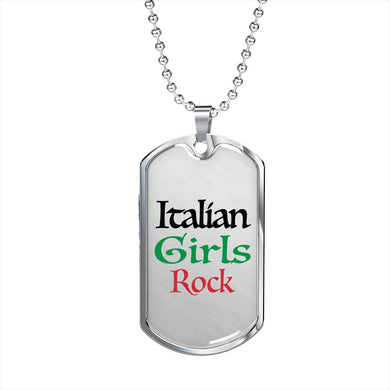 Italian Girls Rock Dog Tag Pendant Black with Military Chain in Stainless Steel & Gold option