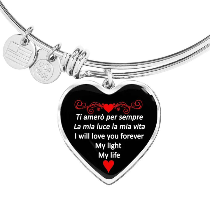 I Will Love You Forever in Red with Heart Charm Bangle in Gold & Stainless Steel