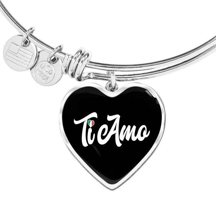 Ti Amo with Heart Charm Bangle in Gold & Stainless Steel
