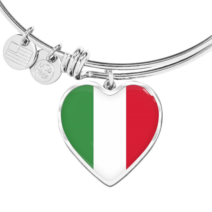 Italian Flag with Heart Charm Bangle in Stainless Steel & Gold option