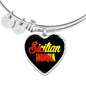 Sicilian Nonna with Black Heart Charm Bangle in Gold & Stainless Steel