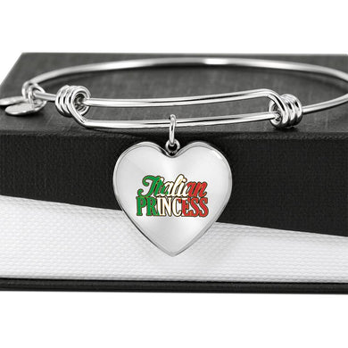 Italian Princess with Transparent Heart Charm Bangle in Gold & Stainless Steel