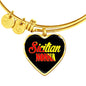 Sicilian Nonna with Black Heart Charm Bangle in Gold & Stainless Steel
