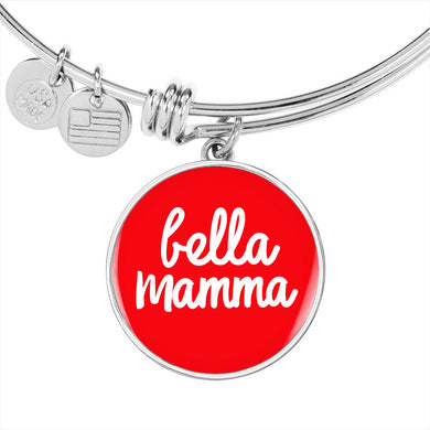 Bella Mamma with Red Circle Charm Bangle in Gold & Stainless Steel