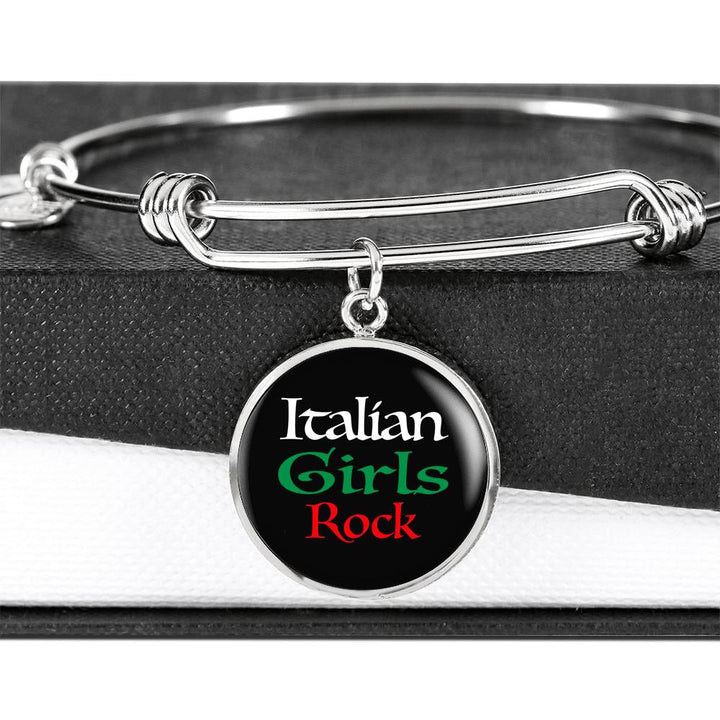 Italian Girls Rock With Black Circle Charm Bangle in Gold & Stainless Steel