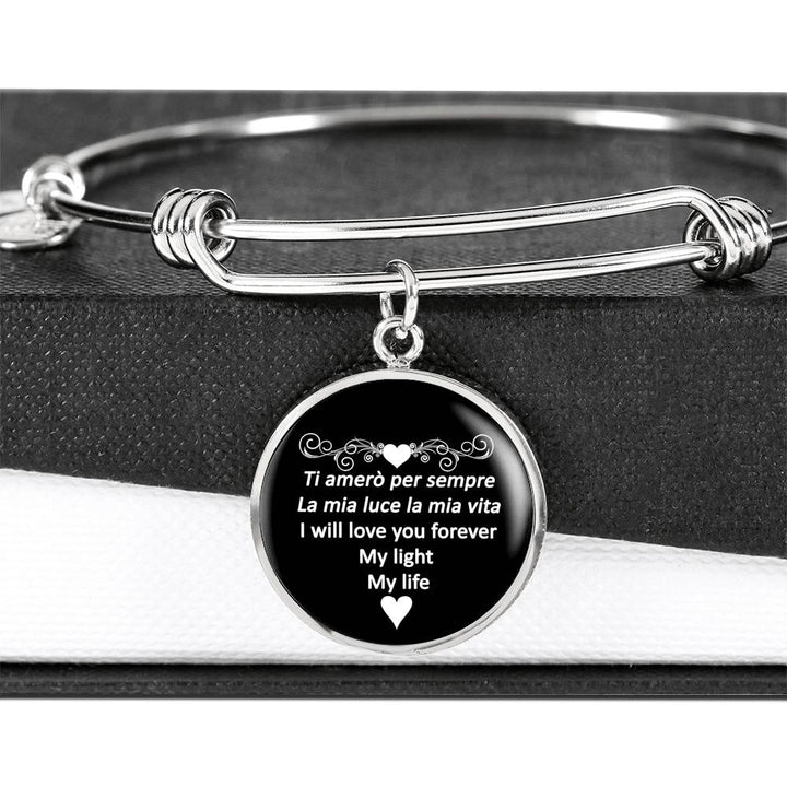 I Will Love You Forever with Circle Charm Bangle in Gold & Stainless Steel
